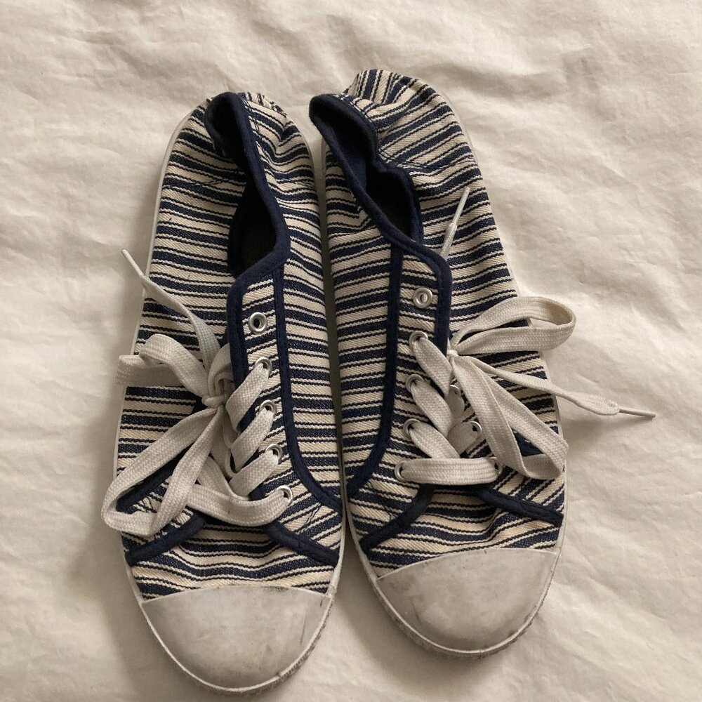 Target blue and white striped tennies  - size 8